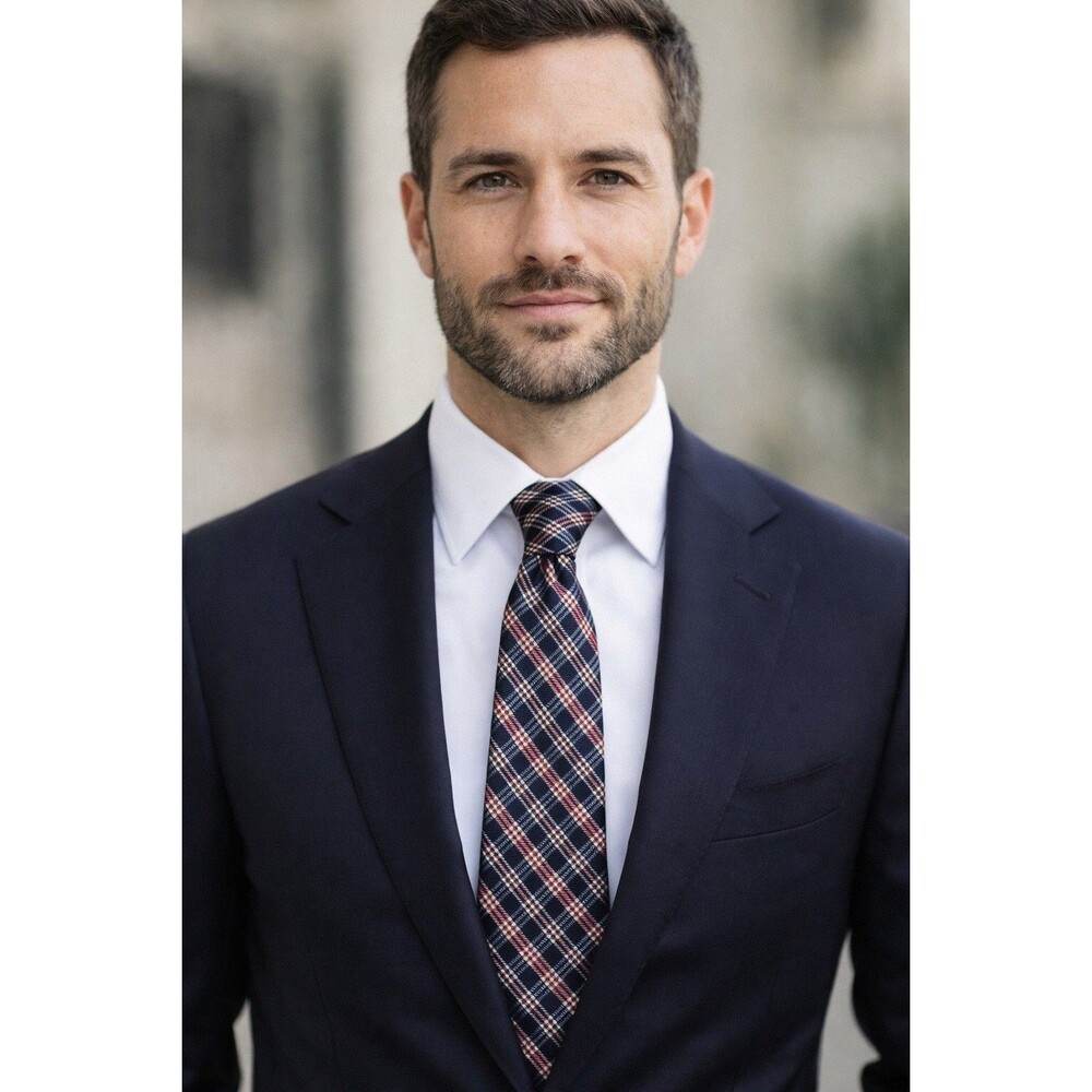 🔥 EAGLE SHIRTMAKERS 100% SILK PLAID TIE Navy Red Classic EUC